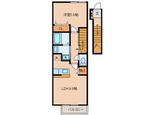 徳永西 徒歩1分 2階の物件間取画像